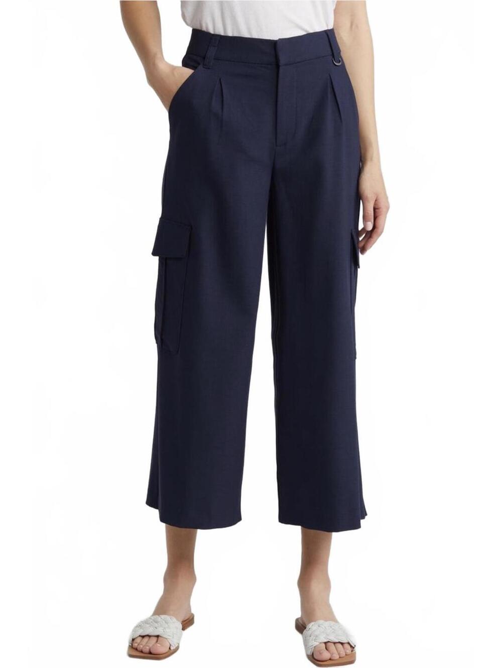 Wit & Wisdom 'Ab'Solution Skyrise Pleated Crop Wide Leg Pants NWT Navy Sz 10